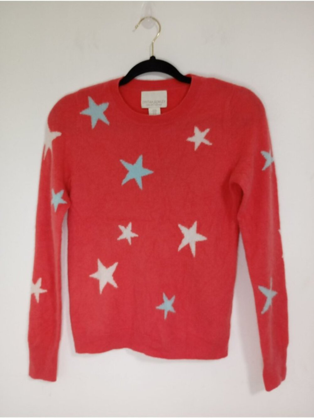 Cynthia Rowley Red 100% Cashmere Star Print Sweater Crewneck Size M